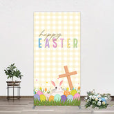 Lofaris White Yellow Plaid Eggs Bunny Easter Rectangle Backdrop